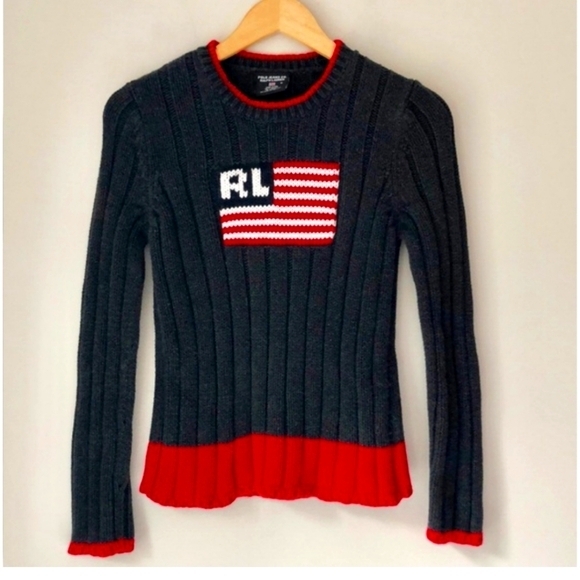Ralph Lauren Sweaters - Ralph Lauren Polo ribbed blue flag sweater . 💯 cotton  Size Medium .